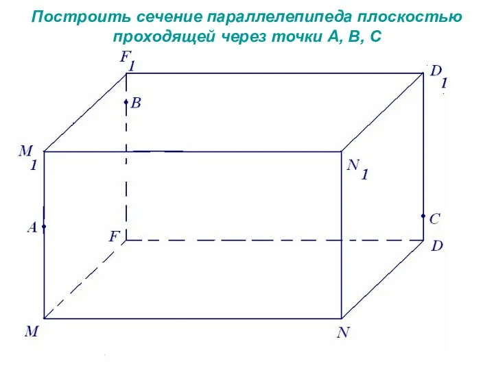 Построить сечение параллелепипеда плоскостью проходящей через точки А, В, С