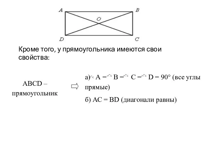 Кроме того, у прямоугольника имеются свои свойства: