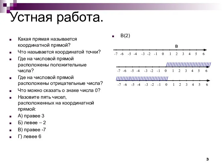 Устная работа. Какая прямая называется координатной прямой? Что называется координатой точки?