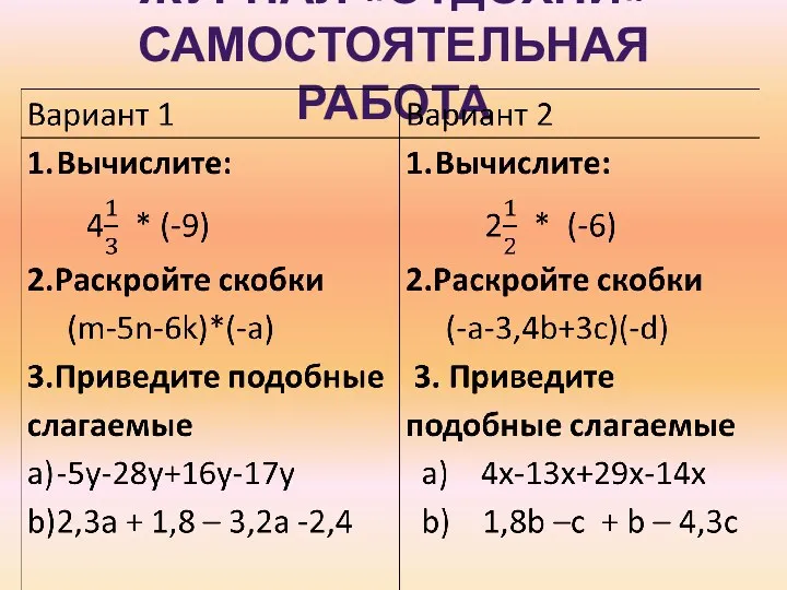 ЖУРНАЛ «ОТДОХНИ» САМОСТОЯТЕЛЬНАЯ РАБОТА