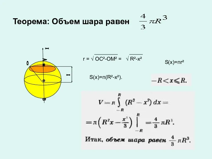 Теорема: Объем шара равен А В о с м х х