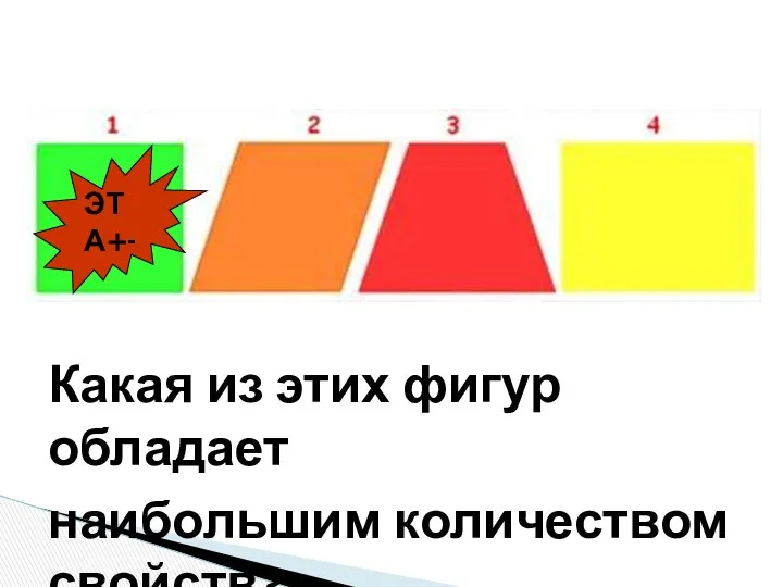 Какая из этих фигур обладает наибольшим количеством свойств? ЭТА+-