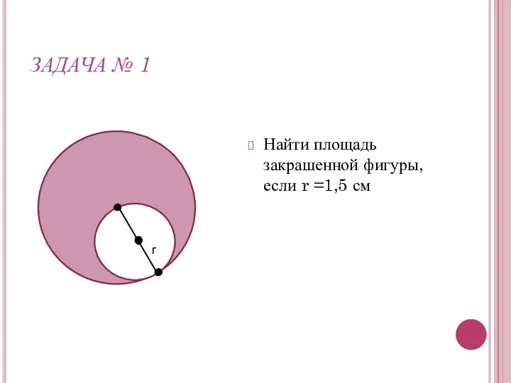 ЗАДАЧА № 1 Найти площадь закрашенной фигуры, если r =1,5 см rrr r