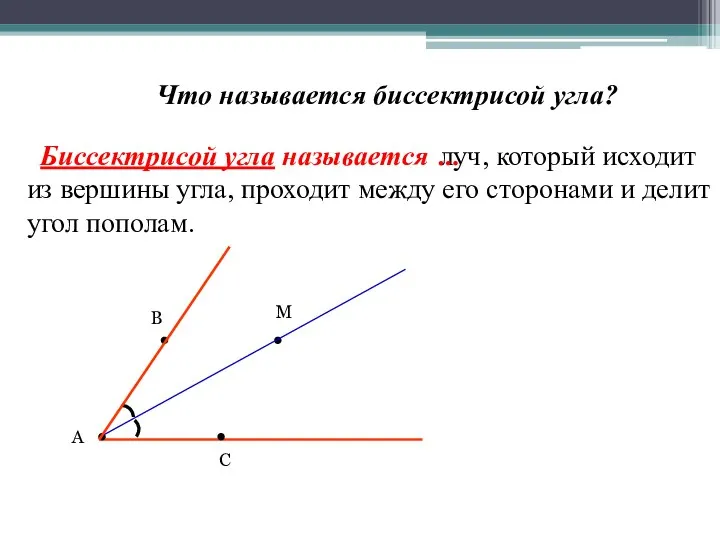 луч, который исходит из вершины угла, проходит между его сторонами и