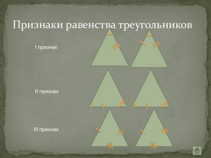 Признаки равенства треугольников I признак II признак III признак