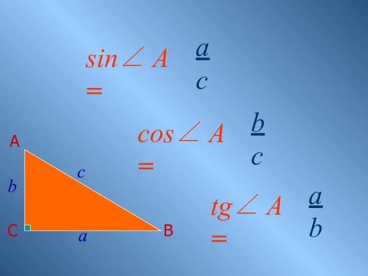 С А В sin∠ A = b c a b c