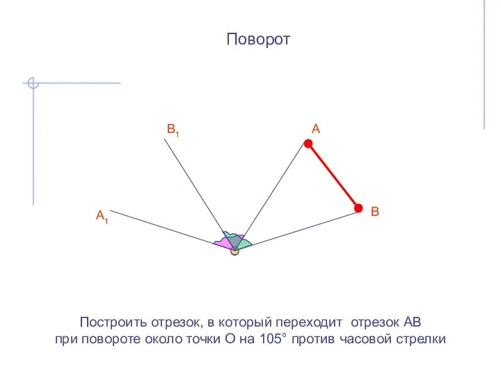 Поворот Построить отрезок, в который переходит отрезок АВ при повороте около