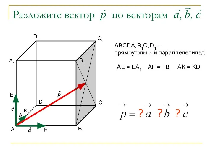 Разложите вектор р по векторам а, b, c А В С