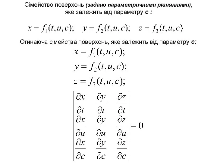 Сімейство поверхонь (задано параметричними рівняннями), яке залежить від параметру с :