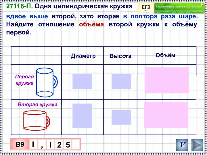 Объём 27118-П. Одна цилиндрическая кружка вдвое выше второй, зато вторая в