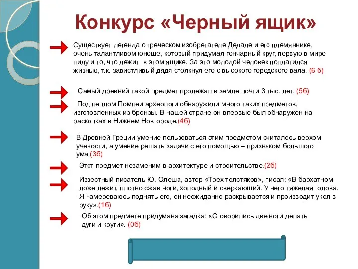 Конкурс «Черный ящик» Существует легенда о греческом изобретателе Дедале и его