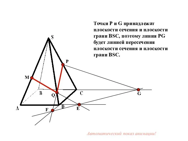 M P Q Е F G Точки P и G принадлежат