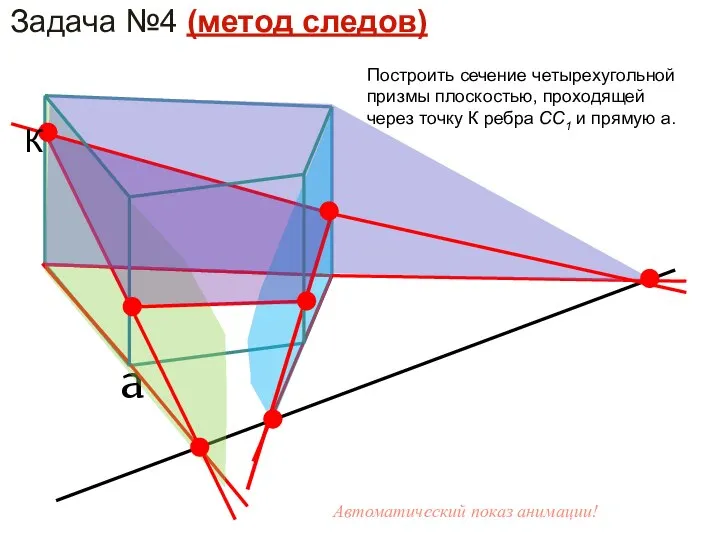 Задача №4 (метод следов) a К Построить сечение четырехугольной призмы плоскостью,