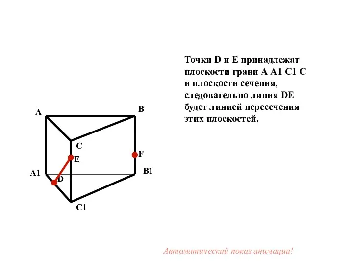 Точки D и E принадлежат плоскости грани А А1 С1 С