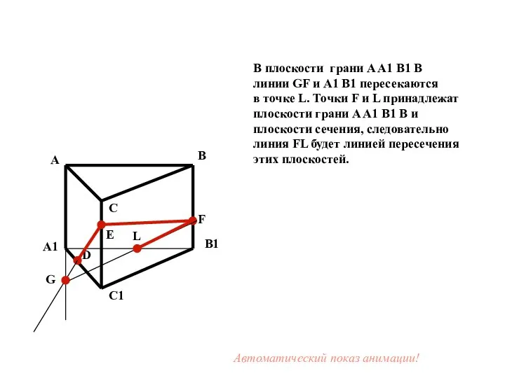 В плоскости грани A A1 B1 B линии GF и A1