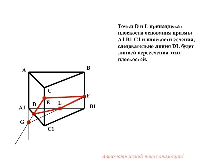 Точки D и L принадлежат плоскости основания призмы A1 B1 C1