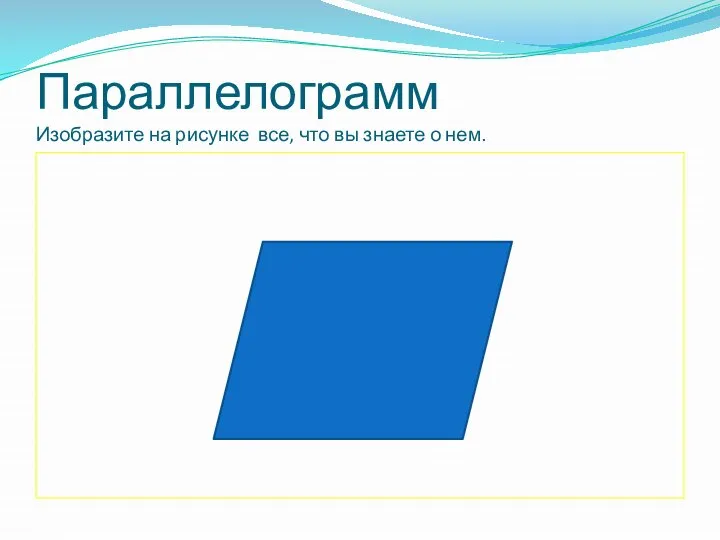 Параллелограмм Изобразите на рисунке все, что вы знаете о нем.