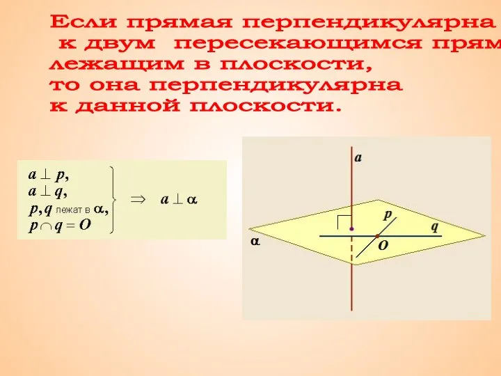 Признак перпендикулярности прямой и плоскости