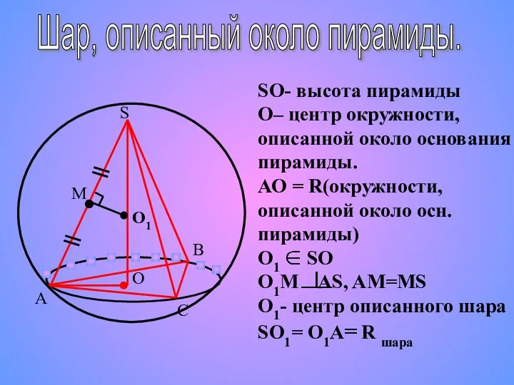 S A B C O M O1 Шар, описанный около пирамиды.