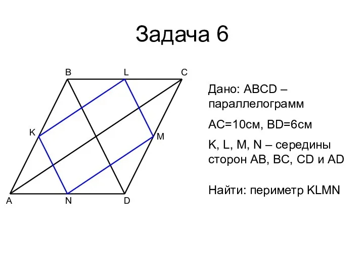 Задача 6 A B C D M N K Дано: ABCD