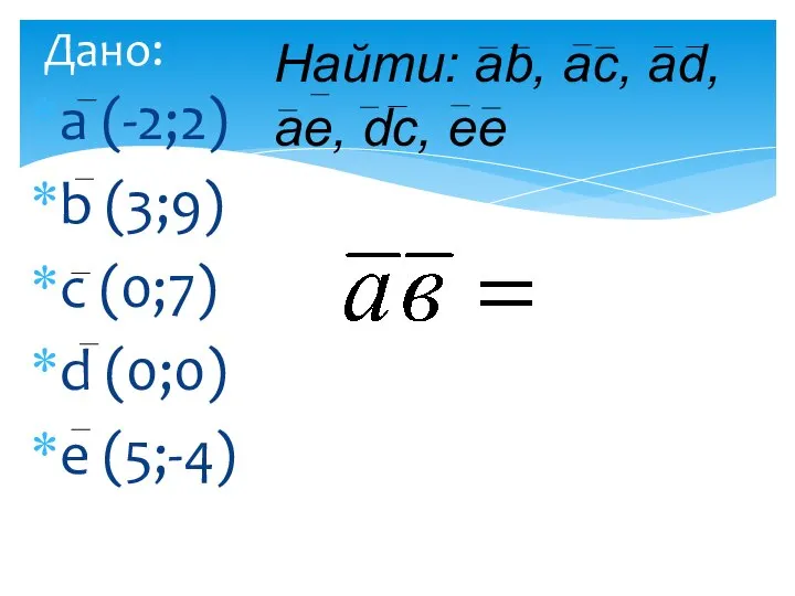 а (-2;2) b (3;9) с (0;7) d (0;0) е (5;-4) Дано: