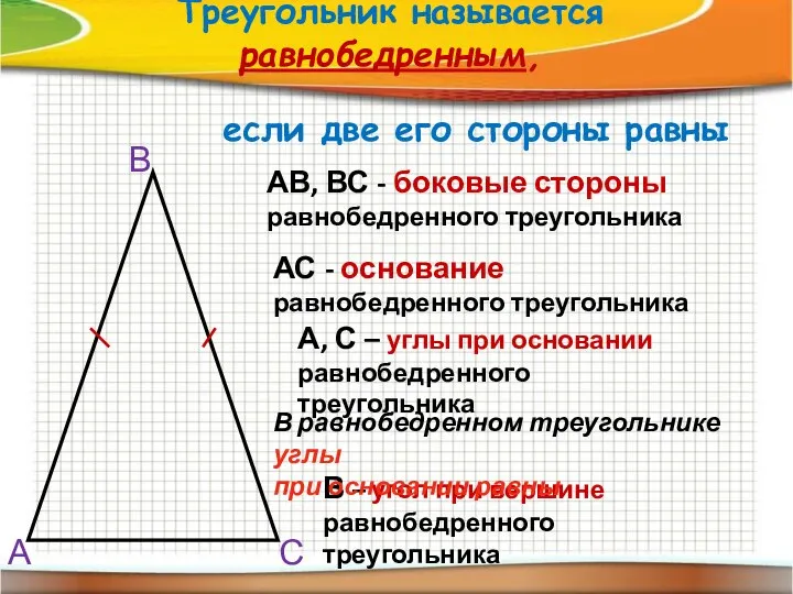 А В С АВ, ВС - боковые стороны равнобедренного треугольника А,