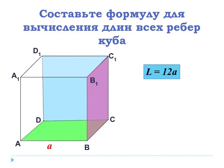 Составьте формулу для вычисления длин всех ребер куба D А В