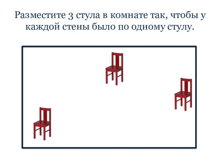 Разместите 3 стула в комнате так, чтобы у каждой стены было по одному стулу.