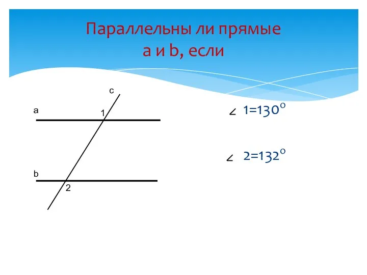 Параллельны ли прямые a и b, если 1=130о 2=132о а b с 1 2