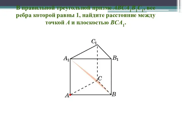 В правильной треугольной призме ABCA1B1C1, все ребра которой равны 1, найдите