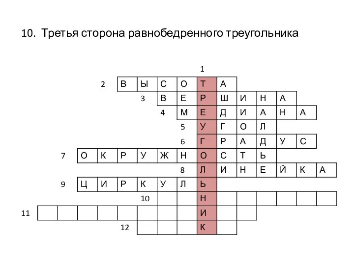 10. Третья сторона равнобедренного треугольника