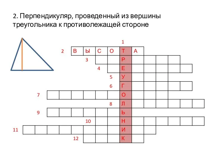 2. Перпендикуляр, проведенный из вершины треугольника к противолежащей стороне