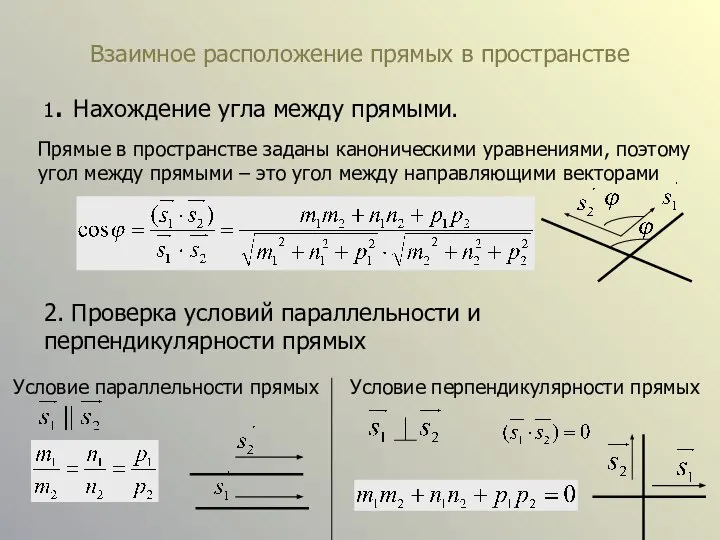 Взаимное расположение прямых в пространстве 1. Нахождение угла между прямыми. Прямые