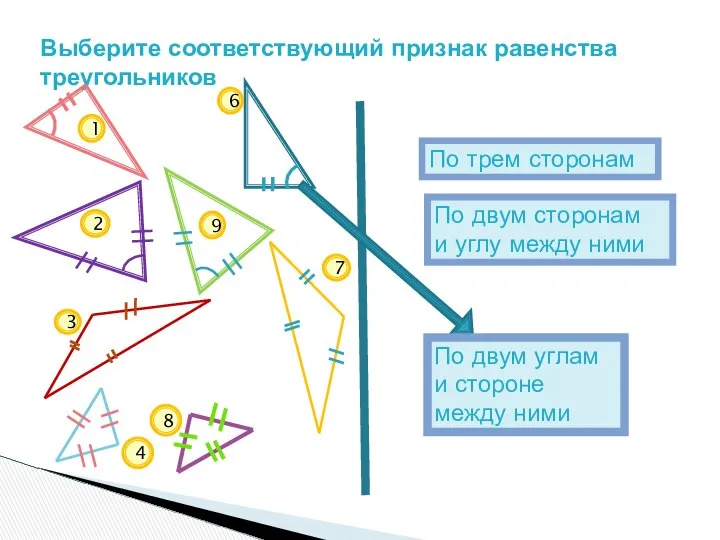 Выберите соответствующий признак равенства треугольников По двум углам и стороне между