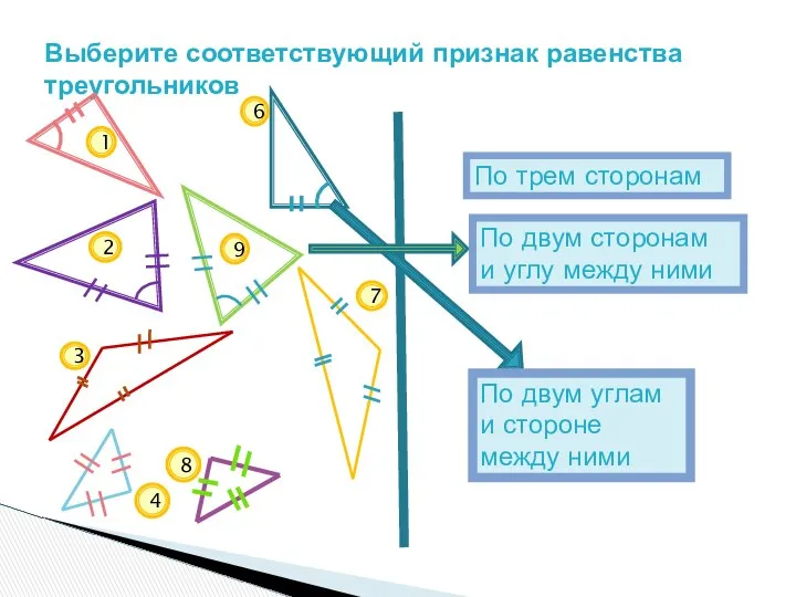 Выберите соответствующий признак равенства треугольников По двум углам и стороне между