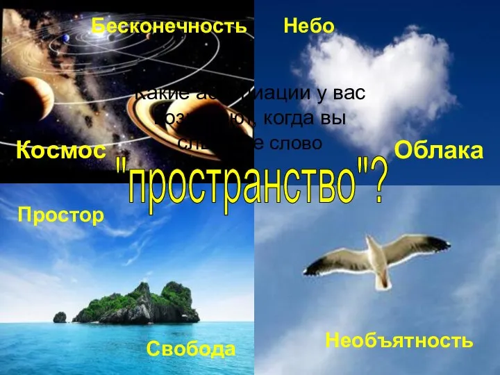 Какие ассоциации у вас возникают, когда вы слышите слово Облака "пространство"?