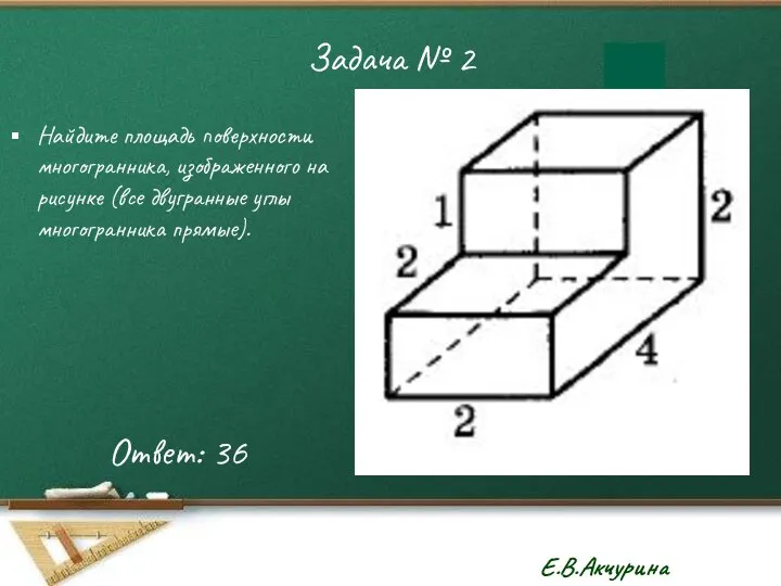 Задача № 2 Найдите площадь поверхности многогранника, изображенного на рисунке (все