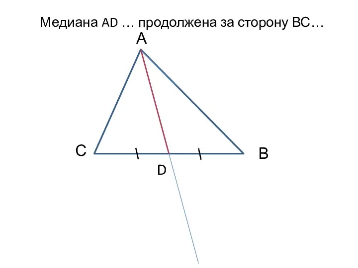 Медиана AD … продолжена за сторону ВС…