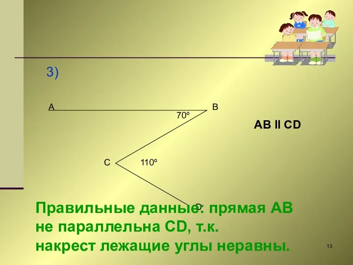3) A B C D 70º 110º AB II CD Правильные