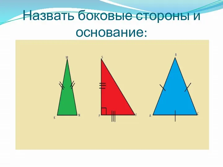 Назвать боковые стороны и основание: