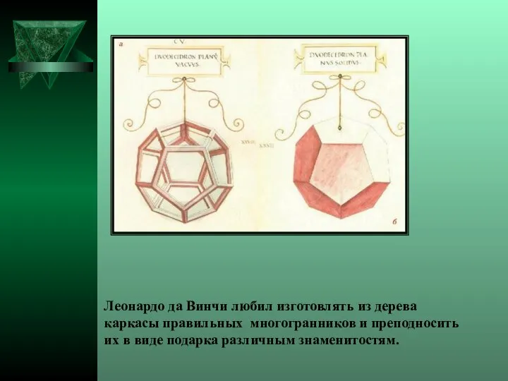 Леонардо да Винчи любил изготовлять из дерева каркасы правильных многогранников и