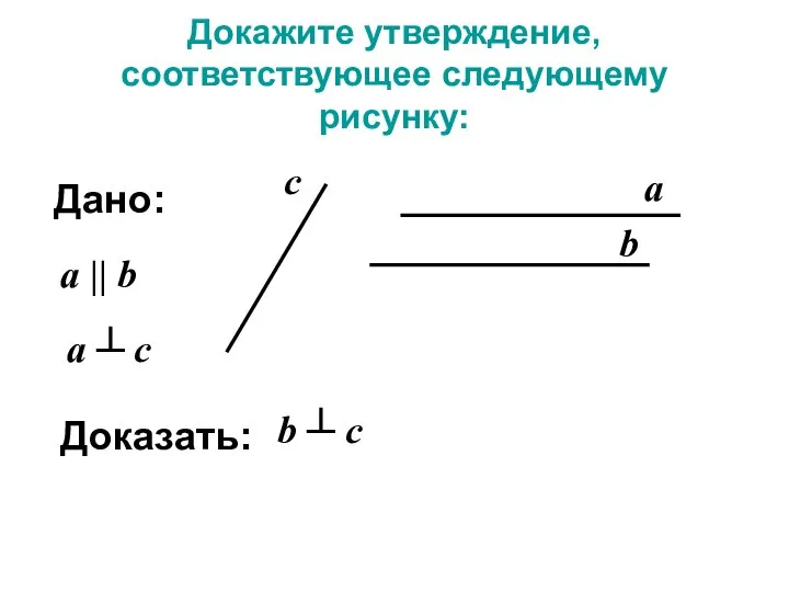 Докажите утверждение, соответствующее следующему рисунку: а b Дано: a || b