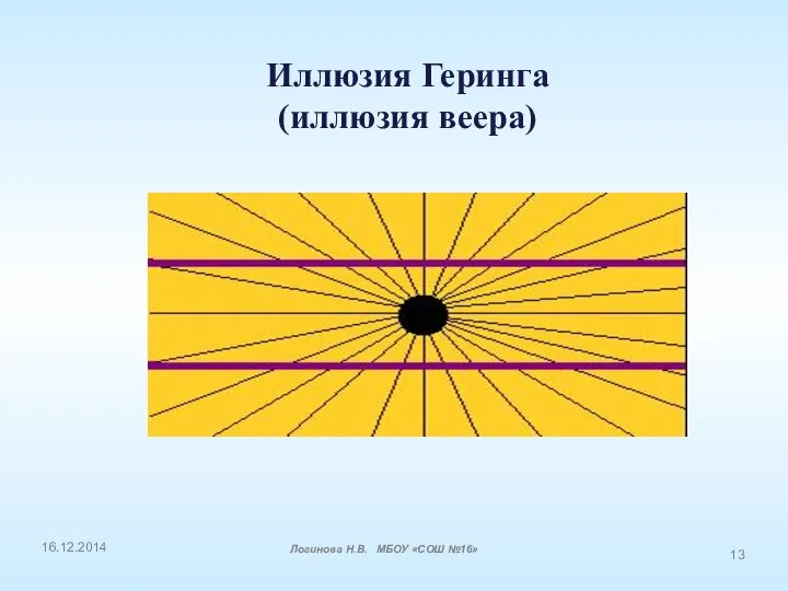 Иллюзия Геринга (иллюзия веера) 16.12.2014 Логинова Н.В. МБОУ «СОШ №16»