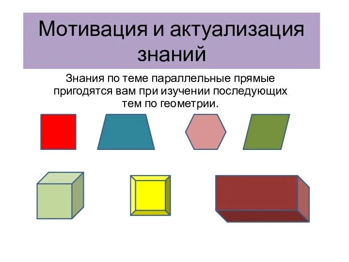 Мотивация и актуализация знаний Знания по теме параллельные прямые пригодятся вам