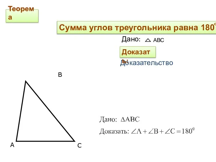 Теорема А В С Доказательство Дано: АВС Доказать: