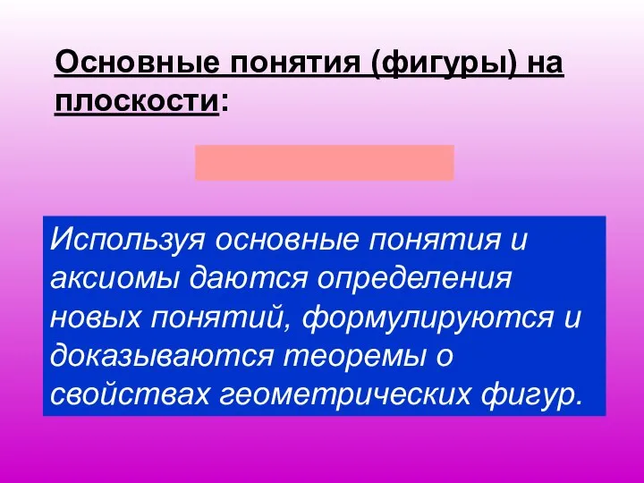 Основные понятия (фигуры) на плоскости: точка и прямая Используя основные понятия