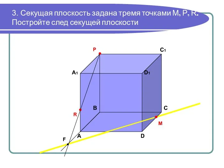3. Секущая плоскость задана тремя точками М, Р, R. Постройте след