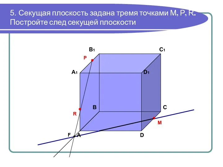 5. Секущая плоскость задана тремя точками М, Р, R. Постройте след