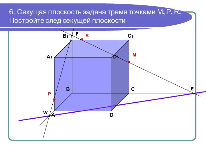 6. Секущая плоскость задана тремя точками М, Р, R. Постройте след