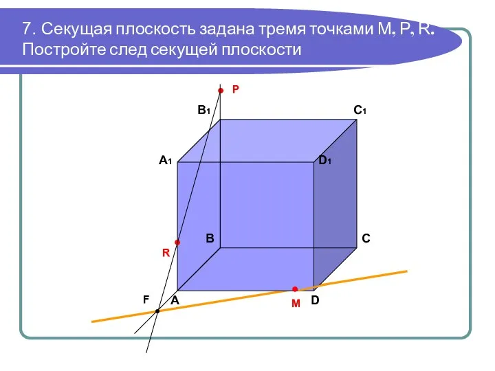 7. Секущая плоскость задана тремя точками М, Р, R. Постройте след